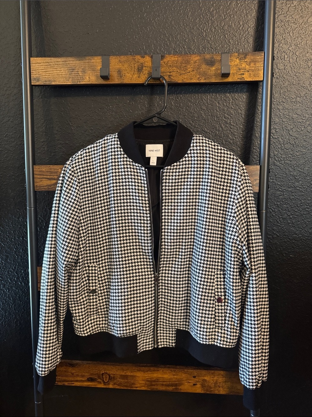 Nine West Black & White Houndstooth Bomber Jacket (used)